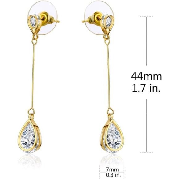18K Gold Plated or Platinum Plated Cubic Zirconia Drop Earrings for Women - Picture 12 of 14